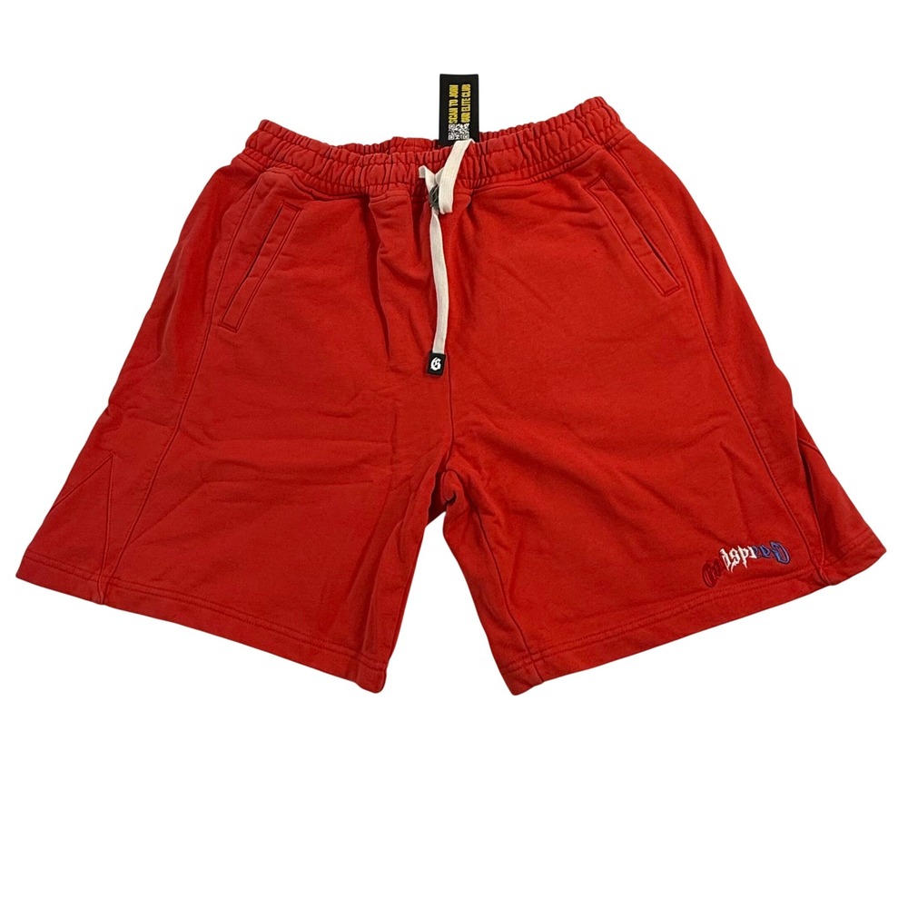 Godspeed Red Cotton Fleece Sweat Shorts Embroidered Logo Relaxed Fit Mens XL